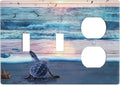 Nautical Ocean Teal Blue Beach Wave Turtles Tortoise 3 Gang 2-Toggle 1-Duplex Receptacle Light Switch Wall Plates and Outlet Cover Coastal Starfish Triple Device Combo Two Toggle One Receptacle Cover