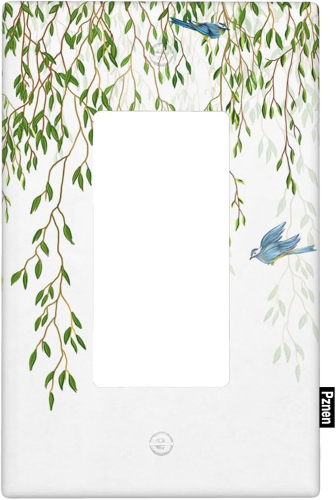 Hanging Eucalyptus Leaves Single Rocker Switch Plate Spring Summer Hummingbird Eucalyptus Decorator Rocker Wall Plate 1 Gang Lightswitch Cover Home Decorative Office