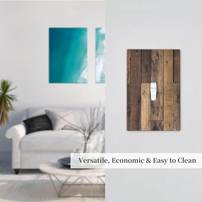 Cool Brown Wood Style Vintage Rustic Print Decorative Light Switch Cover 1 Gang Single Toggle Device Electrical Faceplate Switchplates Decorator Outlet Wall Plate for Farmhouse Home Decor