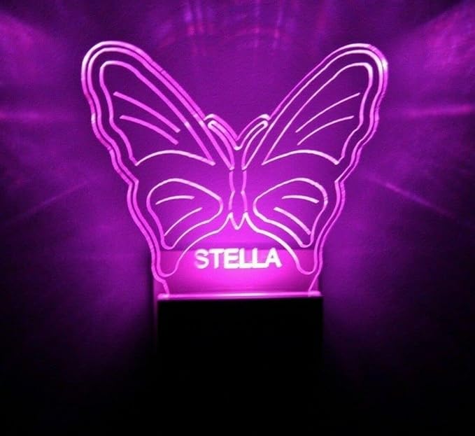 Night Light Multi Color Personalized LED Plug-in, Ultra-Slim Touch Night Light Smart Dusk to Dawn Sensor, Kids Children's Bedroom Kitchen Bathroom Hallway Play Room Variations (Butterfly)