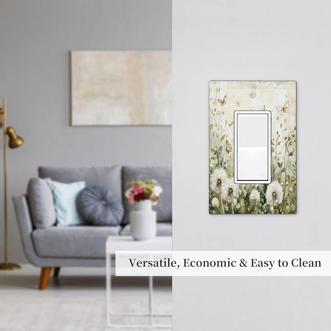 Light Switch Cover Plate Watercolor Butterflies Dandelions Wildflowers 1 Gang Outlet Covers Single Rocker Decorative Switch plates Electrical Wall Plates GFCI Receptacle for Bathroom Bedroom