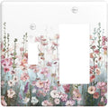 Colorful Flowers Pink Floral Watercolor Plant Outlet Covers 1 Toggle 1 Rocker Combination Decorative Wall Plate Electrical Switch Plates Light Switch Cover Plate for Bed Room Living Room Decor