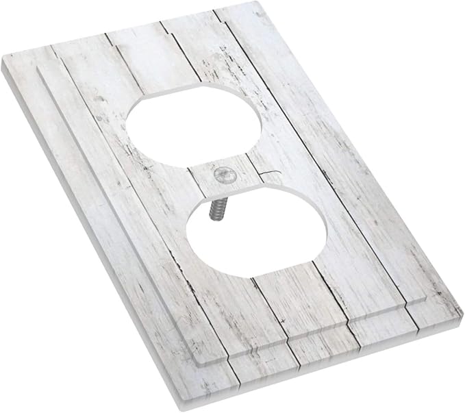 Modern Rustic Wood White Oak Print Outlet Covers 1 Gang Duplex Light Switch Cover Decorative Switch Plates Electrical Receptacle Faceplate Wall Plate for Farmhouse Home Decor