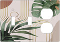 Middle Mid Century Boho Sun Green Palm Leaf 3-Gang Combination Wall Plate 2 Toggle 1 Duplex Receptacle Outlet Cover Decorative Tropical Orange Abstract Art Combo Device Light Switch Faceplate Cover