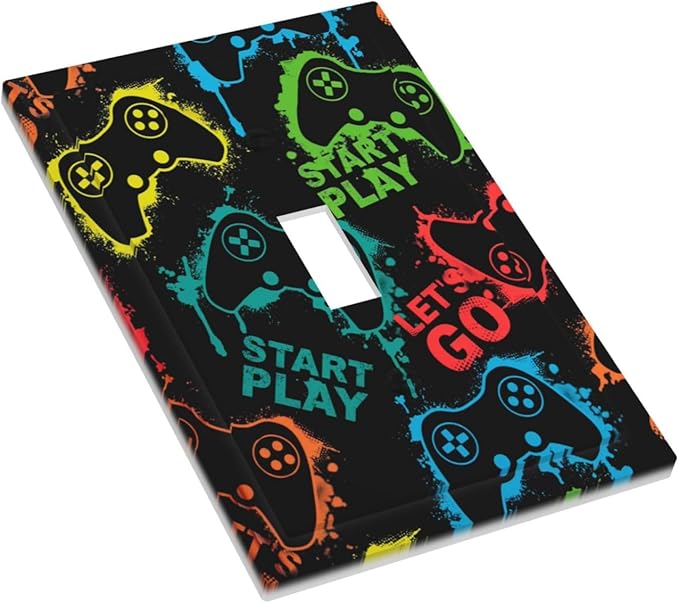 Gaming Hippie Gamer Modern Gamepad Colorful Graffiti Decorative Light Switch Cover 1 Gang Single Toggle Device Electrical Faceplate Switchplates Decorator Outlet Wall Plate for Kids Room Nursery Decor