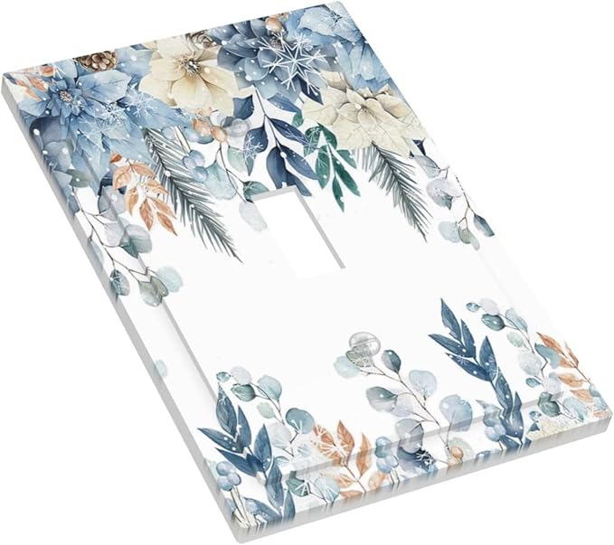Blue Vine Snowflake Plants Leaves Floral Flowers Decorative Light Switch Cover 1 Gang Single Toggle Device Electrical Faceplate Switchplates Decorator Outlet Wall Plate for Bedroom Living Room Decor
