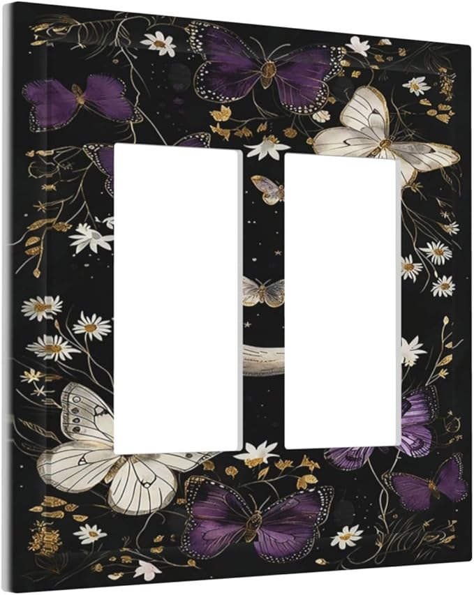 Decorative Outlet Covers Boho Crescent Moon Butterfly 2 Gang Double Rocker Light Switch Cover Plate Electrical Switch Plate Cover Decorate GFCI Wall Plate for Bedroom Home Decor