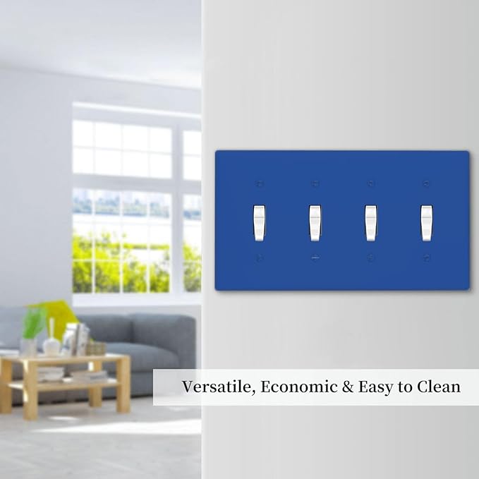 Blue 4 Gang Quad Toggle Light Switch Cover Decorative Electric Decorative Quadruple Device Switch Face Wall Plate Screwless