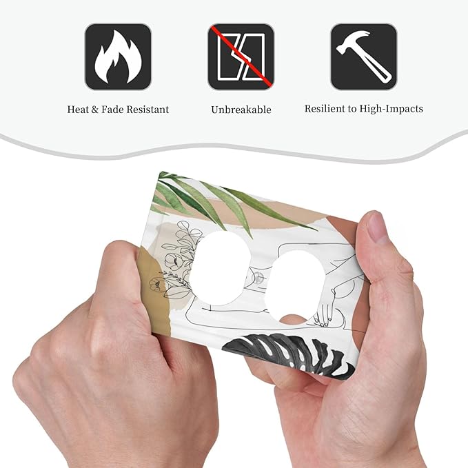 Mid Century Abstract Women Lady Boho Palm Leaf 1 Gang Outlet Plate Decorative Single Duplex Wall Plate Covers Unique Electrical Receptacle Light Switch Cover Art Faceplate Switchplate for Bedroom