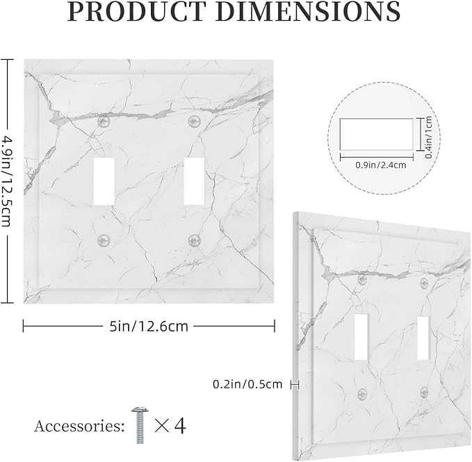 Decorative Switch Plates White Grey Abstract Modern Marble 2 Gang Double Toggle Outlet Light Switch Cover Wall Plate Electrical Faceplate for Bathroom Kitchen Decor