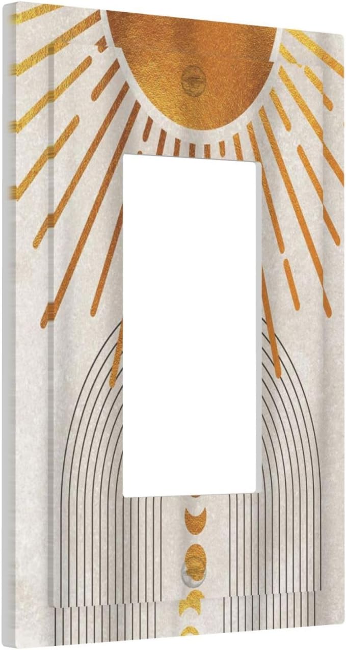 Mid Century Gold Sun Abstract Arch Boho Moon 1 Gang Rocker Light Switch Covers Decorative Unique Single Decora Outlet Wall Plate Faceplate Switchplate GFCI for Kitchen Bedroom Bathroom Decor