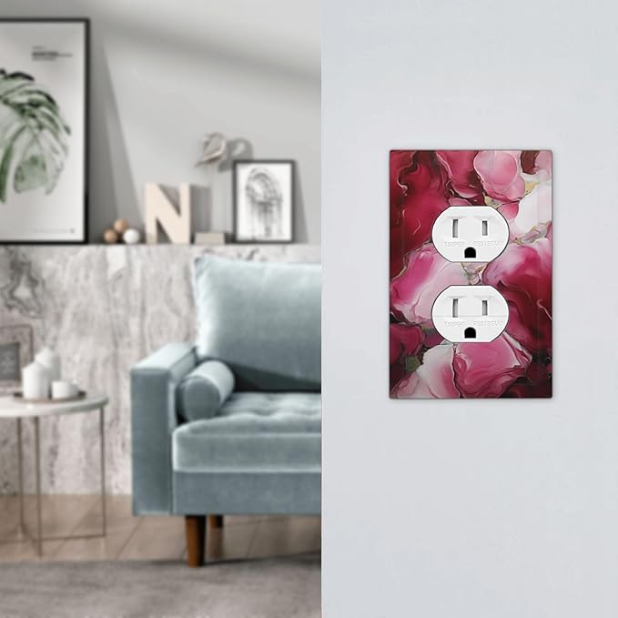 Decorative Outlet Covers Abstract Luxury Red Gold Marble Textures 1 Gang Duplex Light Switch Cover Plate Wall Plates for Electrical Outlets Electrical Switchplate Face Plate for Home Decor