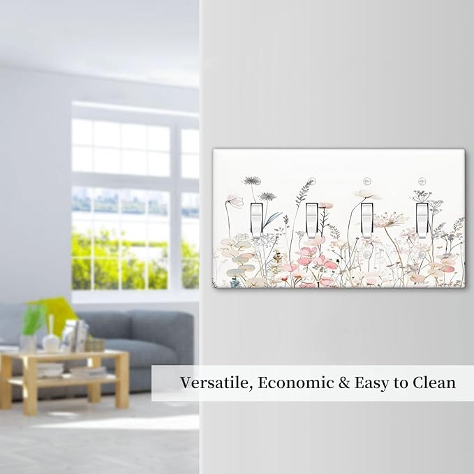 Floral Watercolor Wildflower Dandelion Plant Light Switch Covers Quad Toggle Electrical Faceplate 4 Gang Wall Plate Decorative Switch Plates for Farmhouse Bed Room Decor