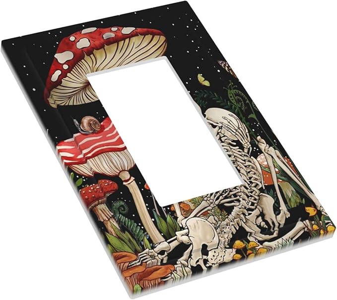 Mushroom Skull Skeleton Moon Single Rocker Outlet Wall Plate Decorative 1 Gang Light Switch Cover Star Plants Flora Decora Electrical Gfci Switchplate for Kitchen Bathroom Home Decor