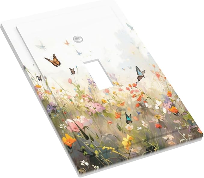 Wildflowers Watercolor Floral Colorful Butterfly Decorative Light Switch Cover 1 Gang Single Toggle Device Electrical Faceplate Switchplates Decorator Outlet Wall Plate for Farmhouse Bed Room Decor