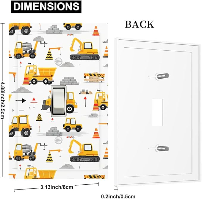 Construction Vehicles & Trucks Light Switch Plate, 1-Gang Toggle Wall Plate for Boys Bedroom