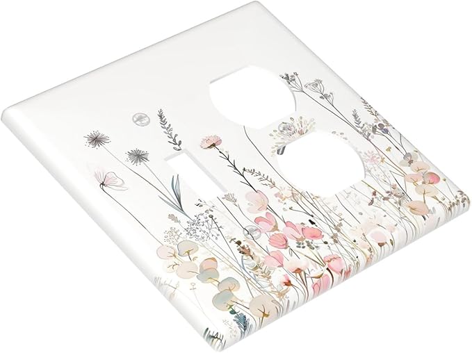 Floral Watercolor Wildflower Dandelion Plant Wallplates 1 Toggle 1 Duplex Switch Plate Electrical GFCI Faceplate Decorative Light Switch Covers for Farmhouse Bed Room Decor
