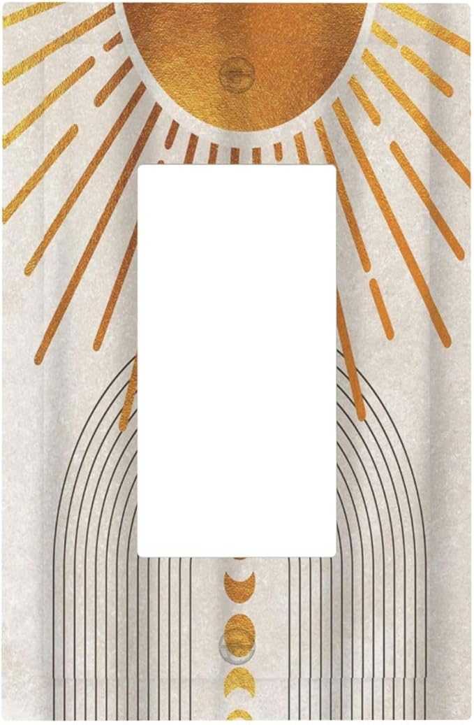 Mid Century Gold Sun Abstract Arch Boho Moon 1 Gang Rocker Light Switch Covers Decorative Unique Single Decora Outlet Wall Plate Faceplate Switchplate GFCI for Kitchen Bedroom Bathroom Decor