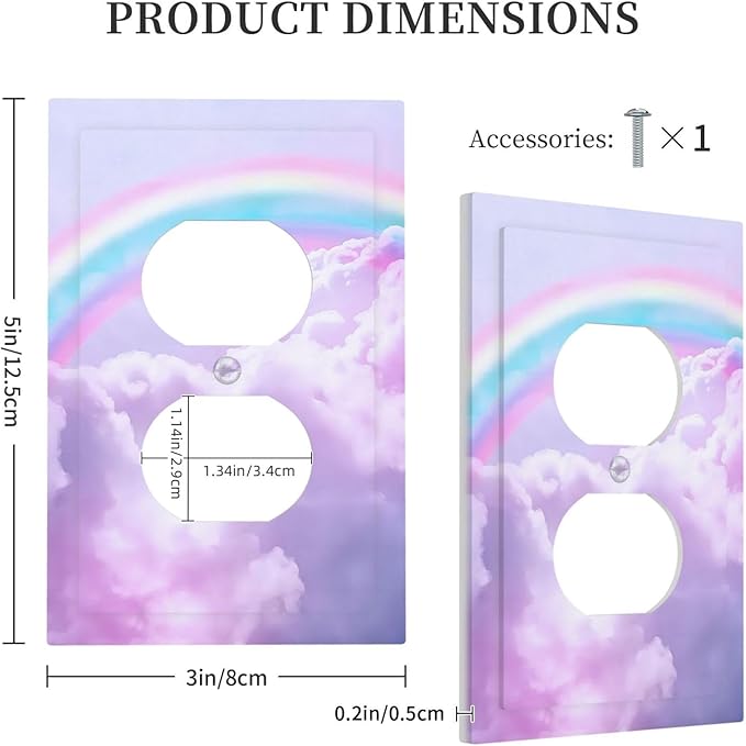 Rainbow in the Clouds 1 Gang Outlet Plate Duplex Decorative Pink Art Outlet Covers Purple Cloud Electrical Receptacle Lightswitch Faceplate Cute Dimmer for Bedroom Kidroom Nursery Decor