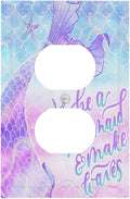 Cute Kids Girl Purple Pink Blue Fish Mermaid Scales Tail Quotes Undersea Ocean 1 Gang Duplex Wall Plate Electrical Receptacle Outlet Cover Decorative Dual Device Mid Size Light Switch Plug Face Plate