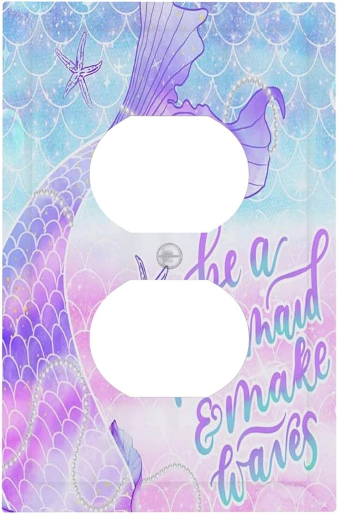 Cute Kids Girl Purple Pink Blue Fish Mermaid Scales Tail Quotes Undersea Ocean 1 Gang Duplex Wall Plate Electrical Receptacle Outlet Cover Decorative Dual Device Mid Size Light Switch Plug Face Plate