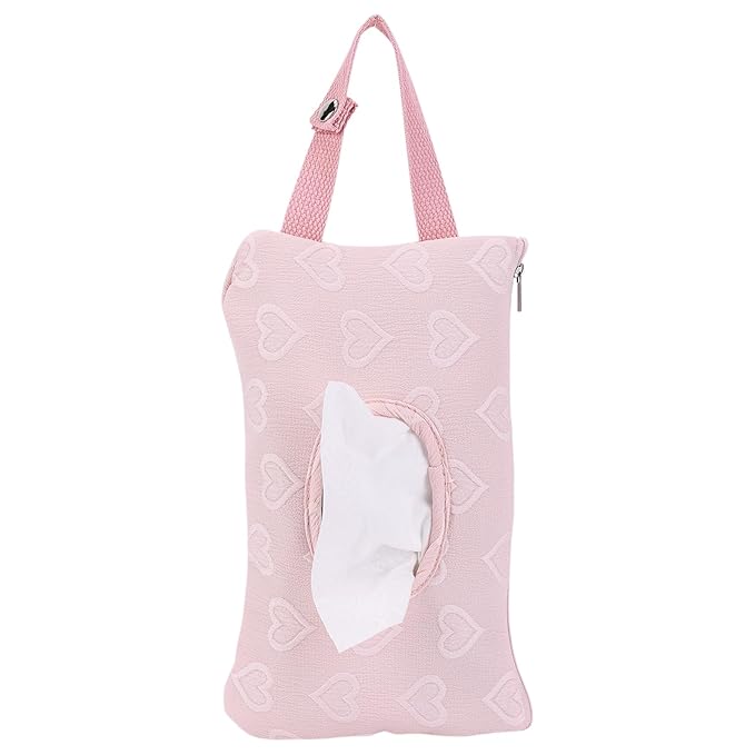 Quilted Baby Diaper and Wipes Pouch Portable Mommy Bag for Stroller Reusable Wipes Pouch with Lanyard (Pink Heart)