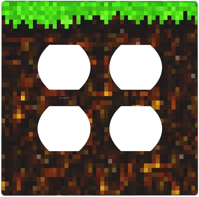 Outlet Covers Pixel Grass Block 2 Gang Decorative Light Switch Cover Double Duplex Wall Plates Switch Plates Electrical Socket Covers for Kids Room Home Decor