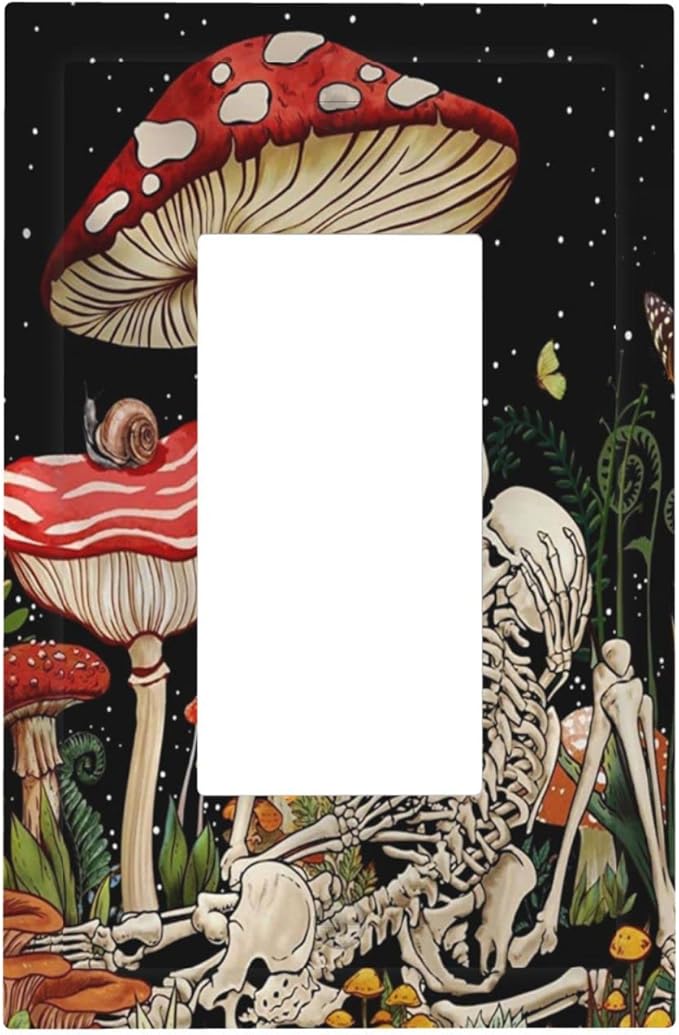 Mushroom Skull Skeleton Moon Single Rocker Outlet Wall Plate Decorative 1 Gang Light Switch Cover Star Plants Flora Decora Electrical Gfci Switchplate for Kitchen Bathroom Home Decor