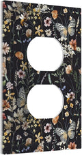 Vintage Flower Leaves 1 Gang Outlet Plate Duplex Decorative Dark Backgrounds Art Outlet Covers Butterfly Electrical Receptacle Lightswitch Faceplate Cute Bees Dimmer Decor for Bedroom Kitchen