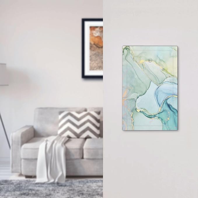 Light Switch Cover Plate Teal Gold Marbling Turquoise 1 Gang No Device Blank Electrical Wall Plates Faceplate Decorative Switch Plate for Bathroom living Room Decor