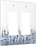 Decorative Outlet Covers Rustic Blue Plants Wildflower Boho Leaves 2 Gang Wall Plate Cover Double Rocker Decora Light Switch Covers Plate Jumbo Dual Electrical GFCI Switch Plate Cover