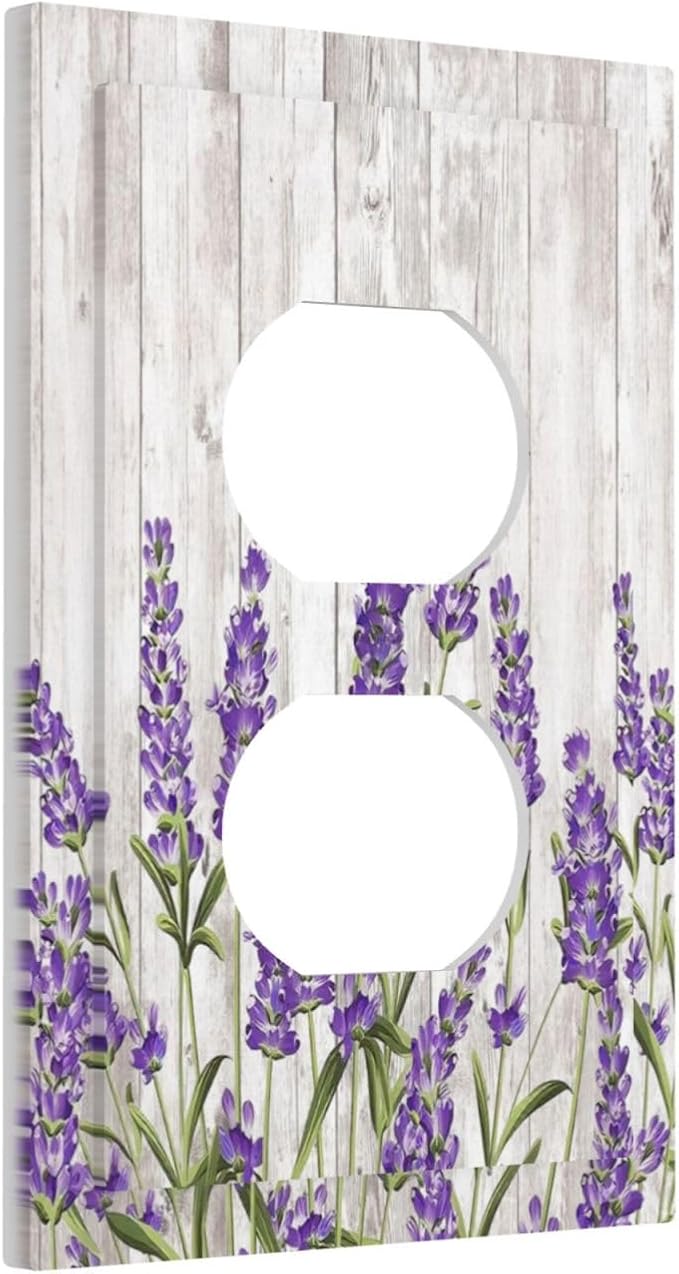 Purple Lavender Rustic Wooden Flowers Floral Plant Outlet Covers 1 Gang Duplex Light Switch Cover Decorative Switch Plates Electrical Receptacle Faceplate Wall Plate for Farmhouse Living Room Decor