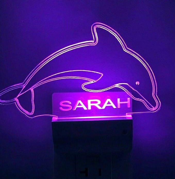 Night Light Multi Color Personalized LED Plug-in, Ultra-Slim Touch Night Light Smart Dusk to Dawn Sensor, Kids Children's Bedroom Kitchen Bathroom Hallway Play Room Variations (Swimming Dolphin)
