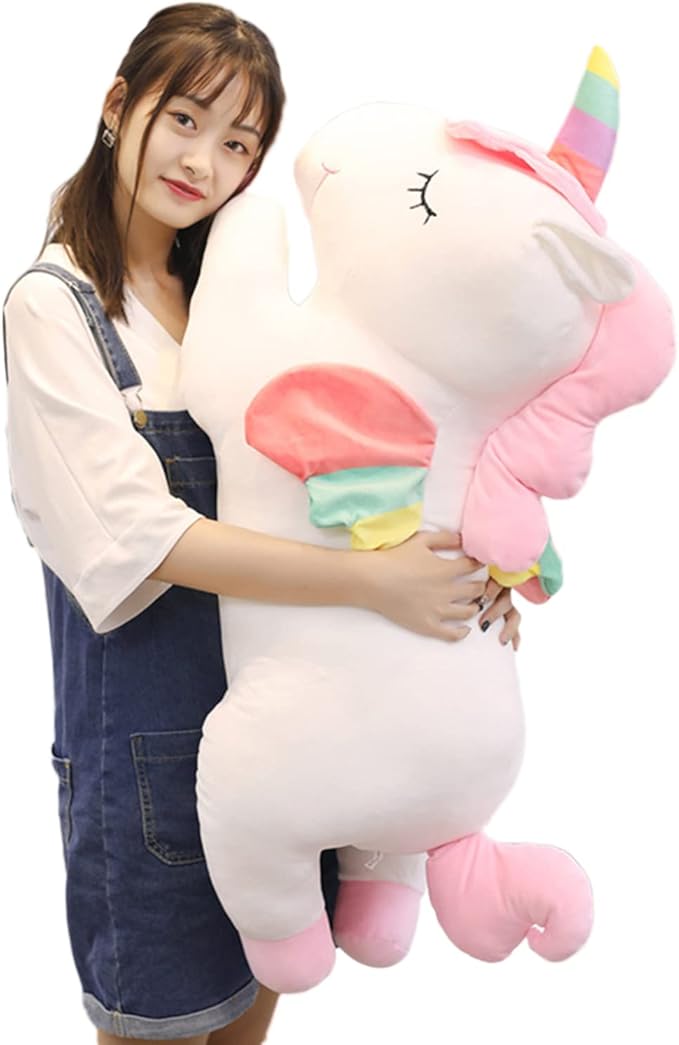 Unicorn Plush Hugging Pillow, Big Unicorn Stuffed Animal Body Pillow Toy Gifts for Kids, Valentine, Christmas (White, 39.3 in)