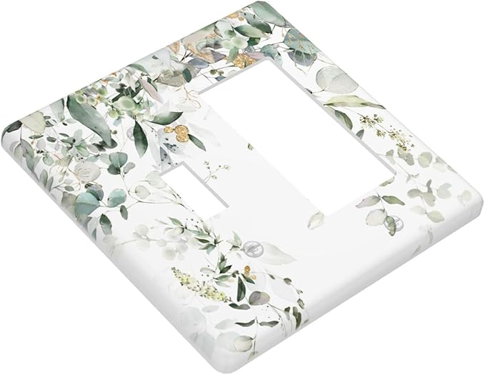 Green Leaves Watercolor Double Gang Toggle Rocker Decorative Light Switch Cover, 2-Gang Wall Plate Outlet Cover