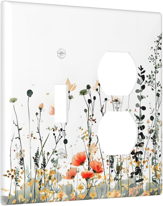 Vintage Country Style Watercolor Leaves Wildflowers Floral Wallplates 1 Toggle 1 Duplex Switch Plate Electrical GFCI Faceplate Decorative Light Switch Covers for Bedroom Living Room Decor