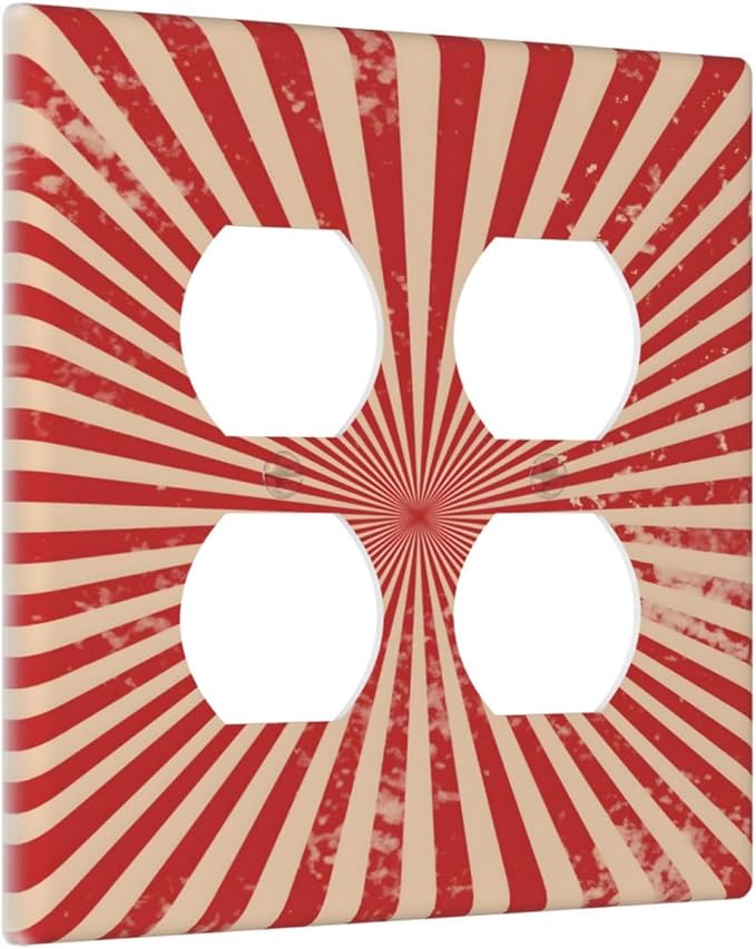 Retro Circus Sparkling Red White Lines Mid Century Outlet Covers 2 Gang Double Duplex Decorative Light Switch Covers Electrical Wallplates Socket Faceplate for Farmhouse Home Decor