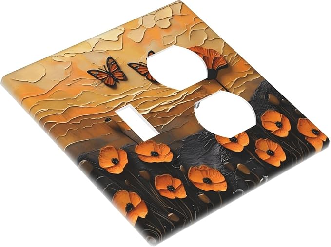 Oil Painting Flower Sunset Butterfly Vintage Rustic Floral Wallplates 1 Toggle 1 Duplex Switch Plate Electrical GFCI Faceplate Decorative Light Switch Covers for Bedroom Living Room Decor