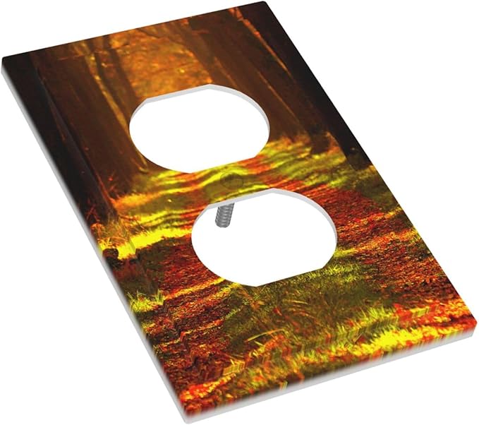 Rustic Nature Tree Autumn Maple Leaf 1 Gang Duplex Outlet Covers Light Switch Cover Decorative Electrical Switchplate Gold Fall Leaves Woodland Park Foliage Tree Faceplate for Bathroom Bedroom Home