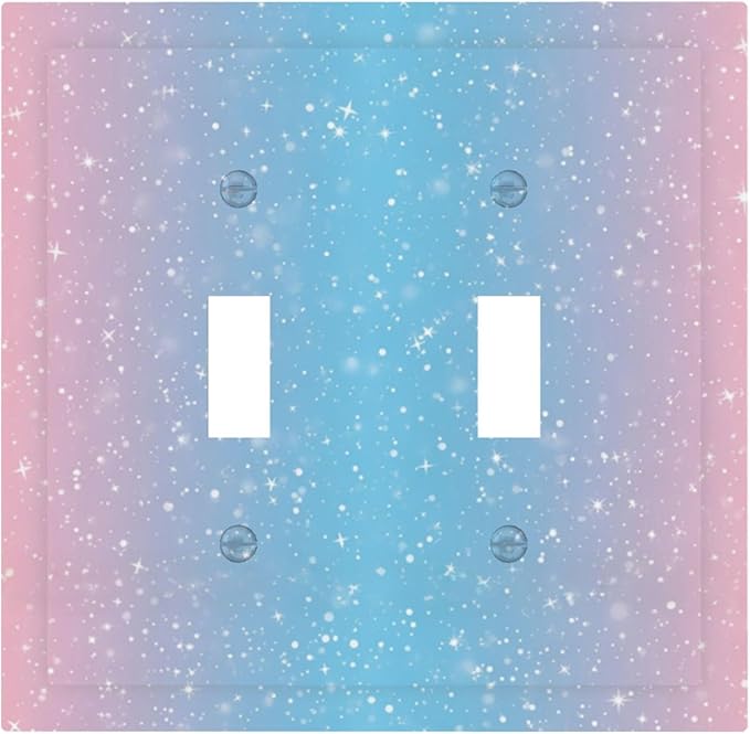 Pastel Galaxy Double Toggle Switch Cover - 2-Gang Standard US Size Pink & Blue Sparkle Light Switch Covers, Dreamy Pastel Stars for Girls Room Decor