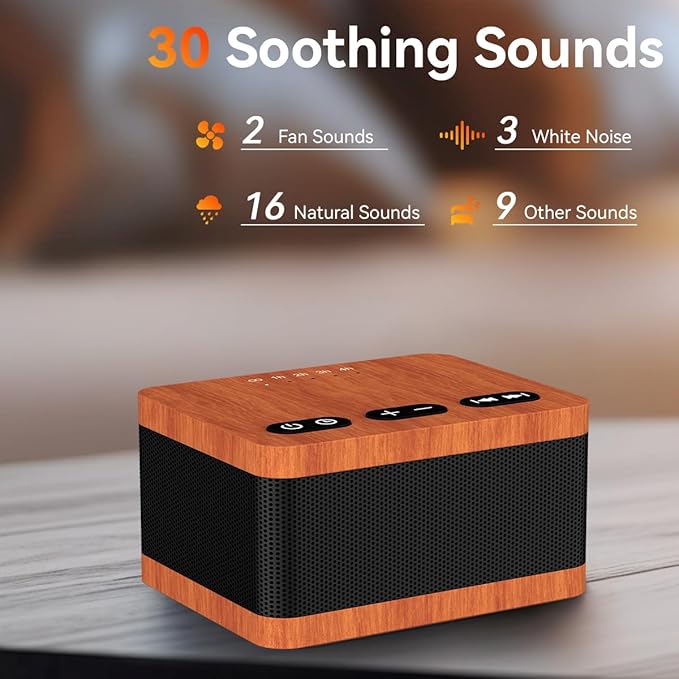 DailyBody Sound Machine White Noise Machine with 30 Soothing Sounds 32 Levels Volume 5 Timers and Memory Function Effectively Blocks Noise Ideal Sleep Machine for Baby Kids Adults… (Wood Grain)