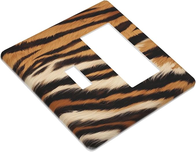 Tiger Texture Wild Animal Skin Pattern Print Outlet Covers 1 Toggle 1 Rocker Combination Decorative Wall Plate Electrical Switch Plates Light Switch Cover Plate for Kids Room Office Decor