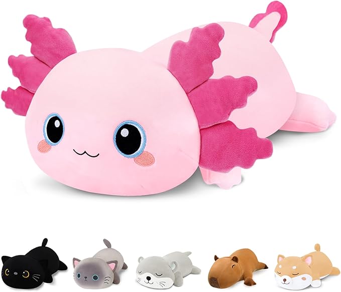 Finebee Weighted Axolotl Stuffed Animals, Cute Weighted Axolotl Plush, Soft Stuffed Weighted Plush Pillow Gifts for Kids Adult(9.8" 0.8Lbs)