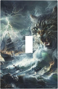 Light Switch Cover Plate funny Cat Stormy sea Lightning Sailboats 1 Gang Single Toggle Decorative Switch Plates Wall Plates Electrical Faceplate for Bathroom Kid Room Decor