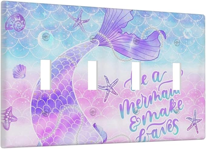 Purple Mermaid Tail Scales 4 Gang Quad Toggle Device Light Switch Cover Decorative Wall Plate Decorative Electrical Faceplate Outlet Cover