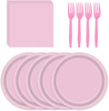 72 Pcs Pink Paper Plates 7in Disposable Dessert Plates Napkins and Forks Party Tableware Set Decoration Supplies for Birthday Baby Shower Wedding Holiday Bridal Shower Party, Serve 24