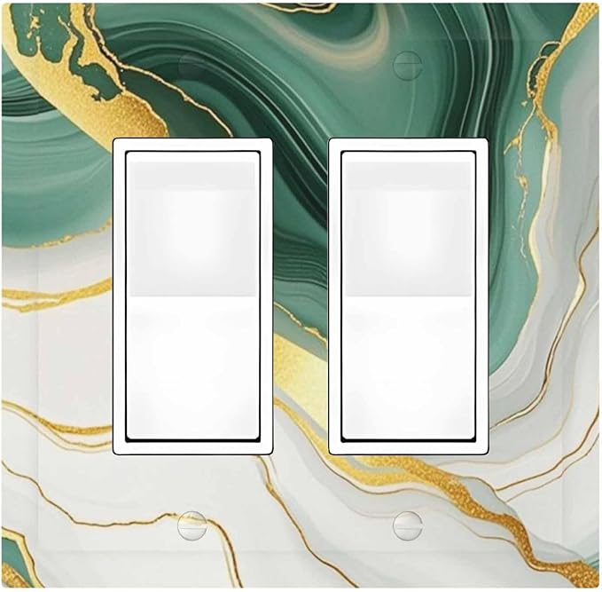 Decorative Outlet Covers Turquoise Marble Texture Golden Lines 2 Gang Double Gfci Rocker Electrical Wall Panels Light Switch Cover Plate For Bed Room Bathroom Decor