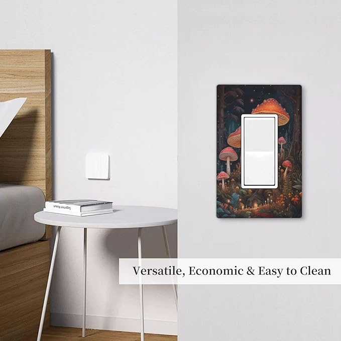 Decorative Art Light Switch Covers Enchanted Mushroom Forest 1 Gang Rocker Wall Plate Switchplate Electrical Faceplate for Home Decor