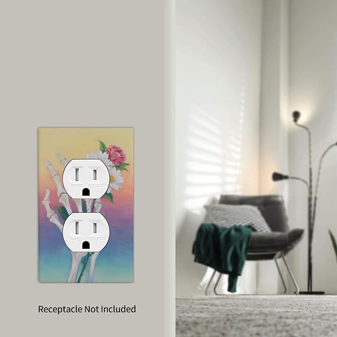 Skeleton Flower Single Duplex Receptacle Outlet Cover Wall Plate Decorative 1 Gang Light Switch Covers Electrical Switchplate Home Decorate Faceplat for Bathroom Bedroom Kitchen Room 4.5 x 2.76 Inch