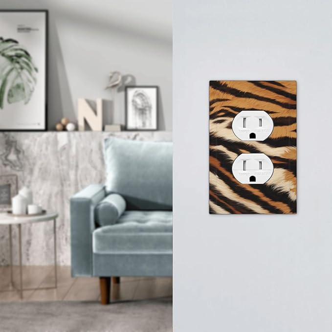 Tiger Texture Wild Animal Skin Pattern Print Outlet Covers 1 Gang Duplex Light Switch Cover Decorative Switch Plates Electrical Receptacle Faceplate Wall Plate for Kids Room Office Decor